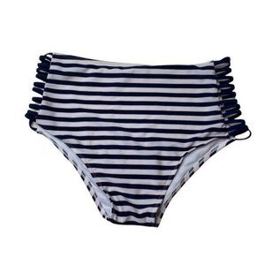 Unbranded Navy Blue and White Striped Bikini Bottoms